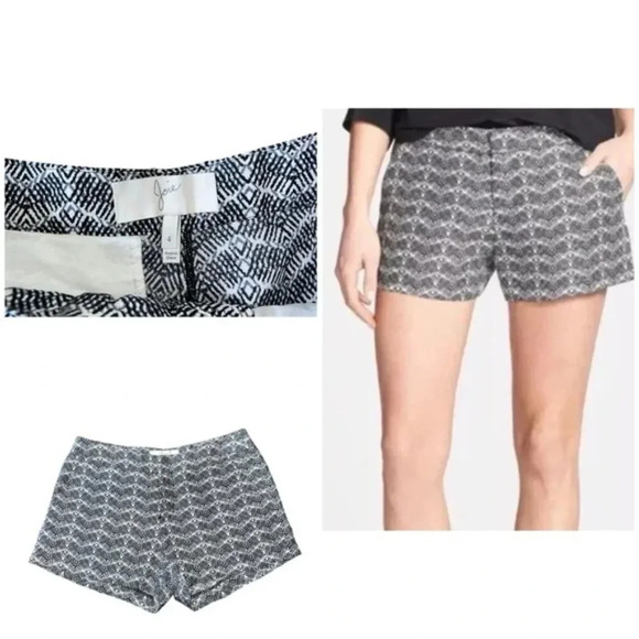 Joie Merci Shorts Geometric patterned Black White Print Silk linen Chevron 4 - Picture 1 of 7